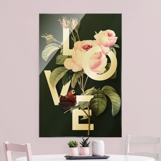 Obrazy na szkle portret Kwiatowa typografia - miłość