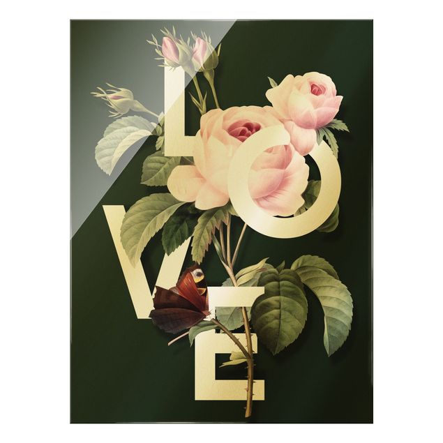 Obraz na szkle - Kwiatowa typografia - miłość