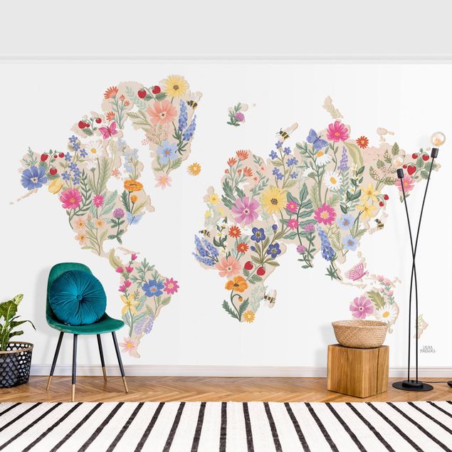Tapeta turkusowa Kwiatowa mapa świata