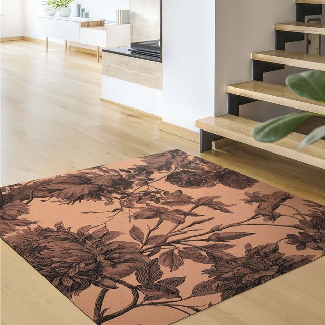 nowoczesny dywan Grawerowanie miedzią kwiatową Wiklina ziemna