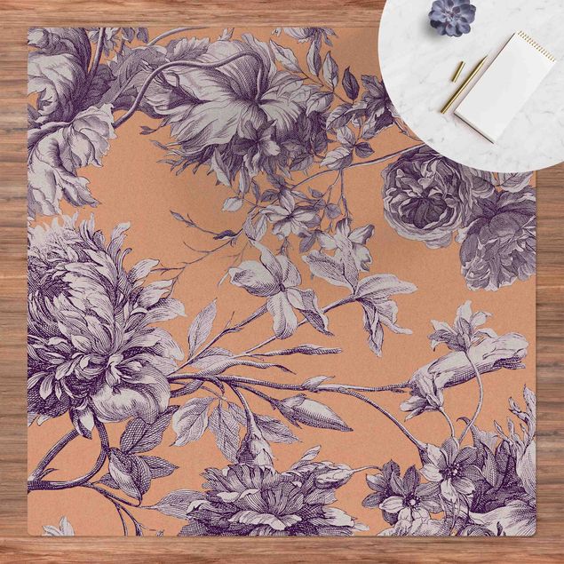 nowoczesny dywan Grawerowanie miedzią kwiatową Wiklina Fioletowy