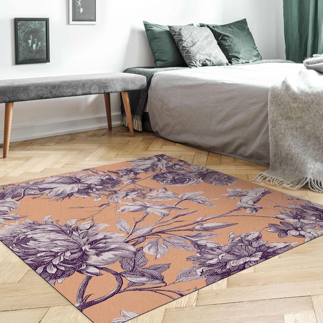 nowoczesny dywan Grawerowanie miedzią kwiatową Wiklina Fioletowy