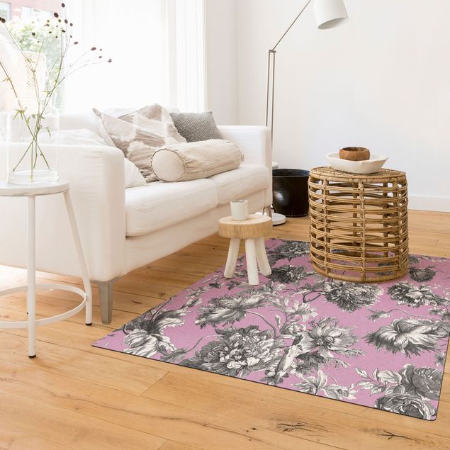 nowoczesny dywan Grawerowanie miedzią kwiatową Szary fiolet