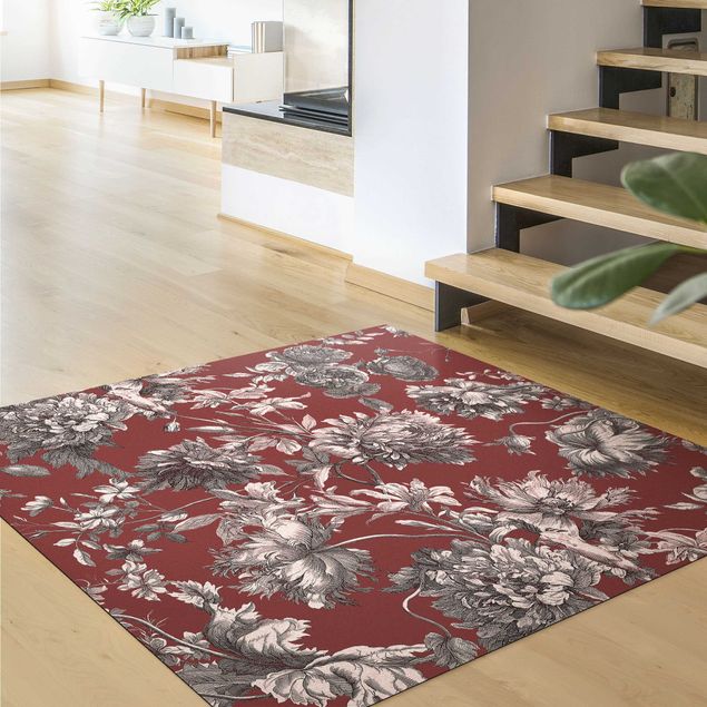 nowoczesny dywan Miedzioryt kwiatowy Red Brown