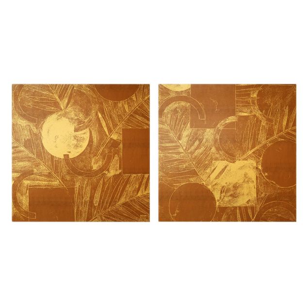 Obraz brązowy Kształty i liście Miedź