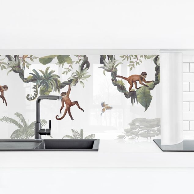 Panele szklane do kuchni Figlarne małpki w tropikalnych koronach