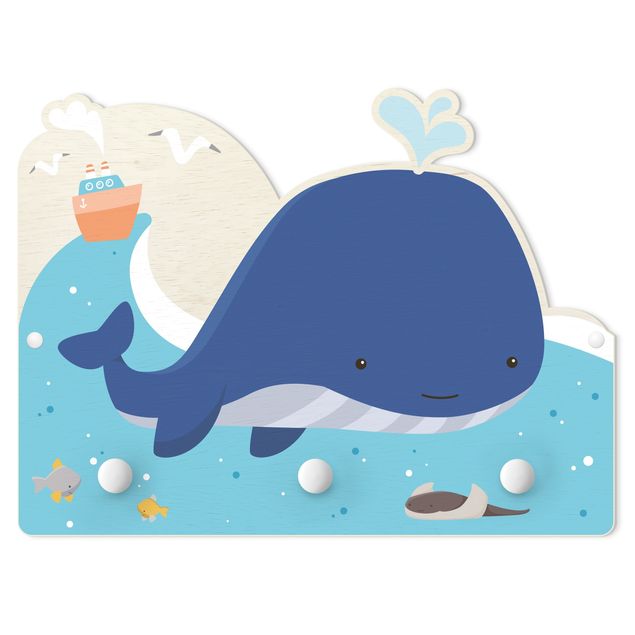 Dziecięcy wieszak ścienny - Przyjazny wieloryb w morzu