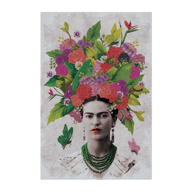 Obraz z czerwonym motywem Frida Kahlo - Portret z kwiatami