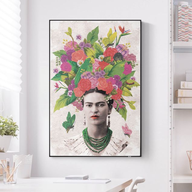 Obrazy do salonu Frida Kahlo - Portret z kwiatami