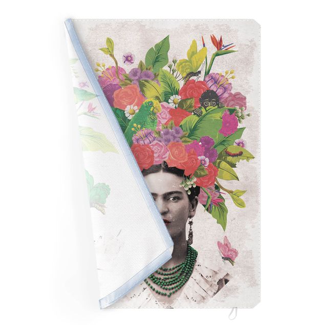 Czerwony obraz Frida Kahlo - Portret z kwiatami