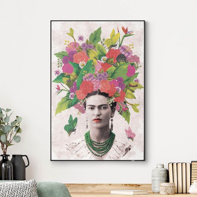 Obrazy do salonu Frida Kahlo - Portret z kwiatami