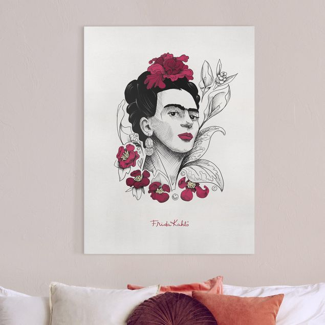 Obrazy do salonu nowoczesne Frida Kahlo Portrait With Flowers