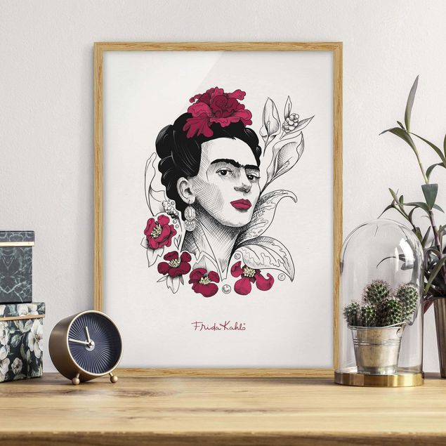 Obrazy w ramie artystyczny Frida Kahlo Portrait With Flowers