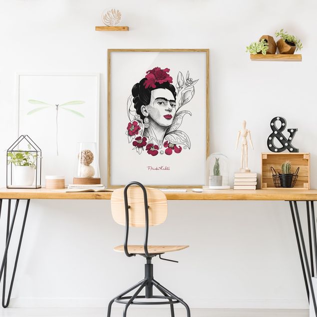 Nowoczesne obrazy do salonu Frida Kahlo Portrait With Flowers