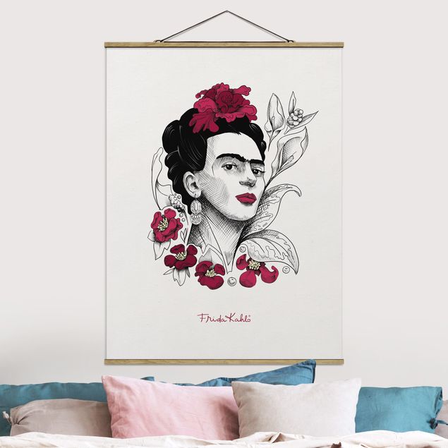 Nowoczesne obrazy do salonu Frida Kahlo Portrait With Flowers