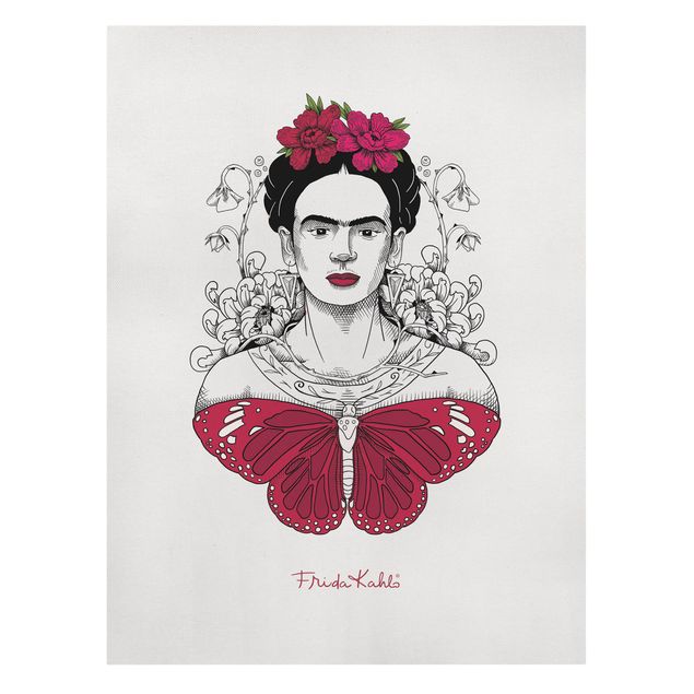 Obrazy portret Frida Kahlo Portrait With Flowers And Butterflies