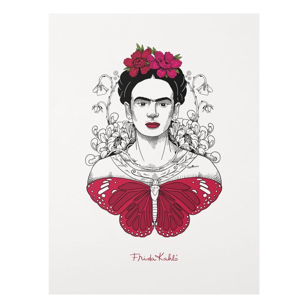 Obrazy na szkle zwierzęta Frida Kahlo Portrait With Flowers And Butterflies