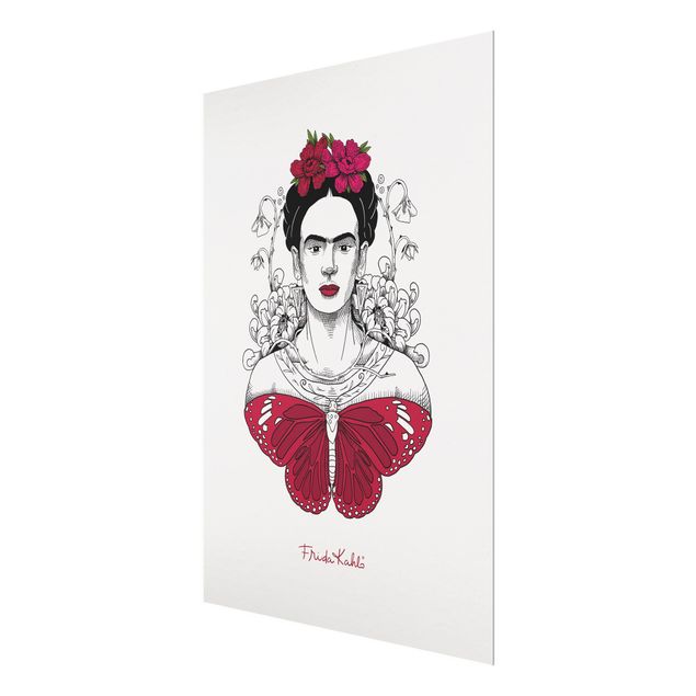 Nowoczesne obrazy Frida Kahlo Portrait With Flowers And Butterflies