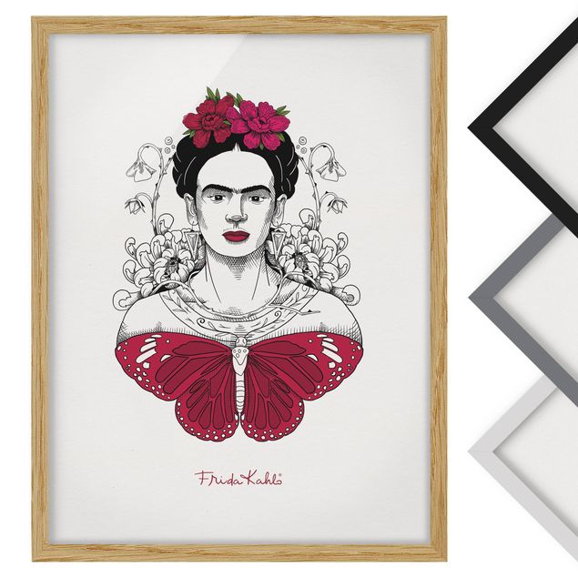 Zwierzęta obrazy Frida Kahlo Portrait With Flowers And Butterflies