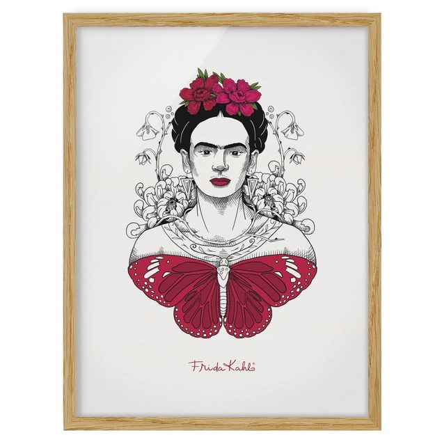 Obraz z motylem Frida Kahlo Portrait With Flowers And Butterflies