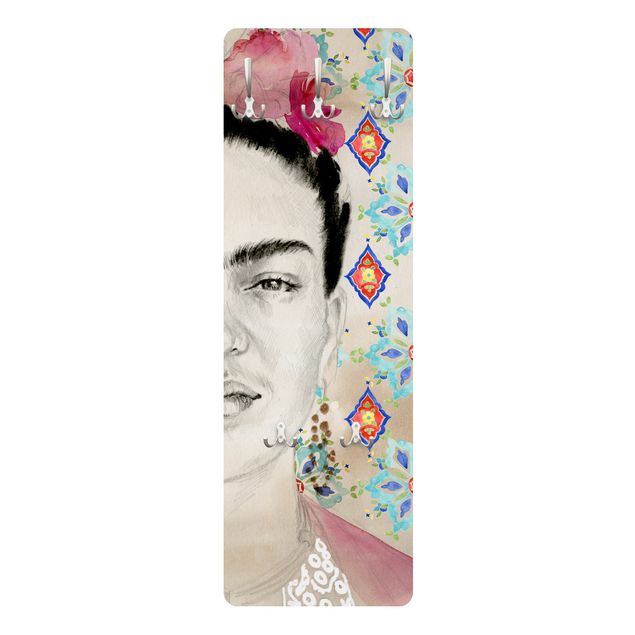 Wieszak ścienny - Frida z różowymi kwiatami I