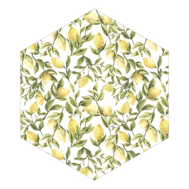 Fototapety Owocowe cytryny z liśćmi