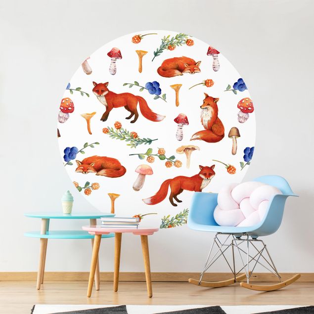 Tapety ze zwierzętami Ilustracja przedstawiająca lisa z grzybami