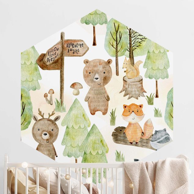 Pokój niemowlęcy i dziecięcy  Lis i niedźwiedź z drzewami