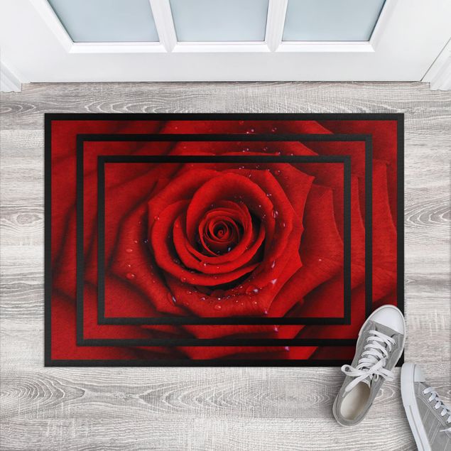 dywan nowoczesny Róża czerwona z kroplami wody