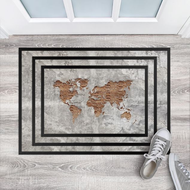dywany nowoczesne 3d Mapa świata Shabby Concrete Brick