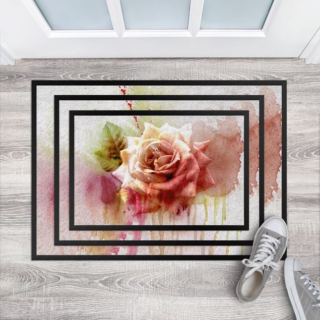 nowoczesny dywan Szkic obrazu akwarelowego z różą
