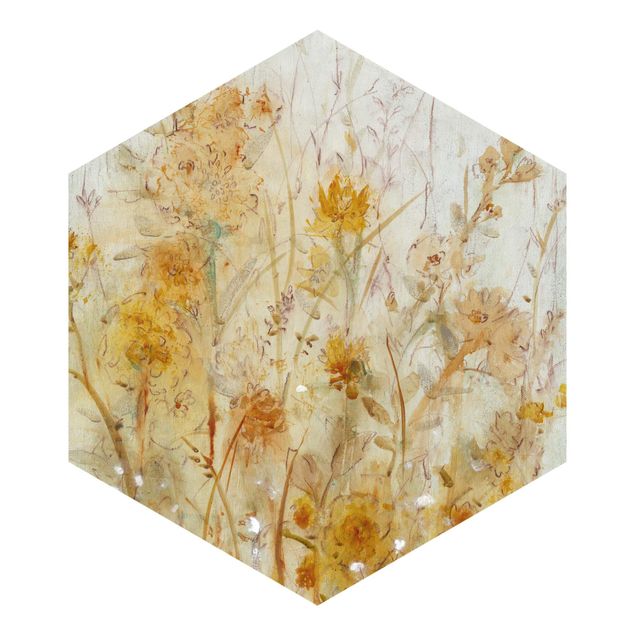 Sześciokątna tapeta samoprzylepna - Łąka żółtych dzikich kwiatów