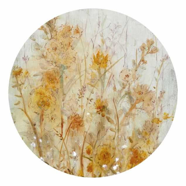 Okrągła tapeta samoprzylepna - Yellow Meadow Of Wild Flowers