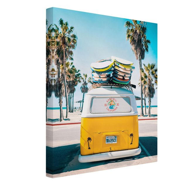 Obrazy krajobraz Yellow VW Bus With Surfboards