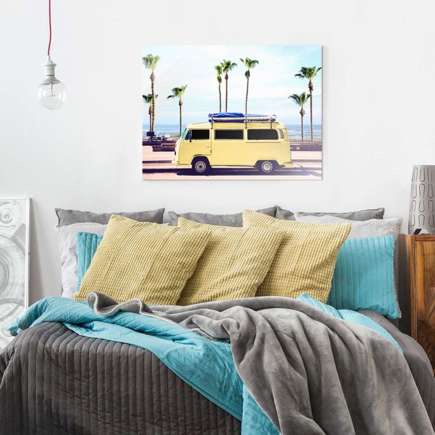 Obrazy na szkle krajobraz Yellow Surfer VW Bus