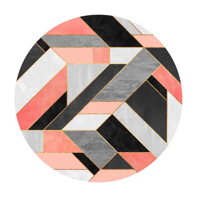 Okrągły dywan winylowy - Geometria różowo-złota