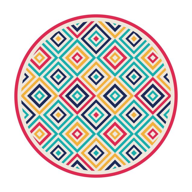 Okrągły dywan winylowy - Geometria kwadratowa z ramą