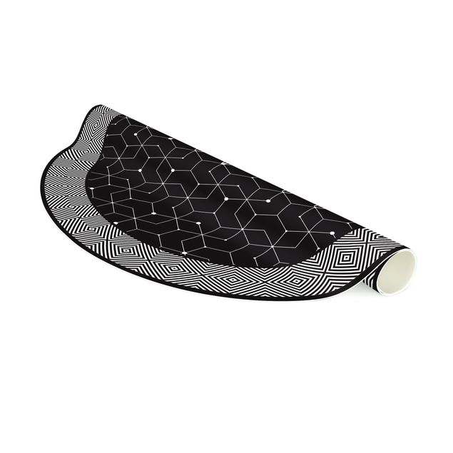 dywany nowoczesne Geometryczne płytki linie przerywane czarne z obramowaniem
