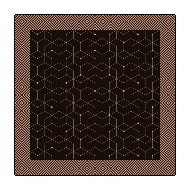 duży dywan Geometryczne płytki linie przerywane czarne z obramowaniem