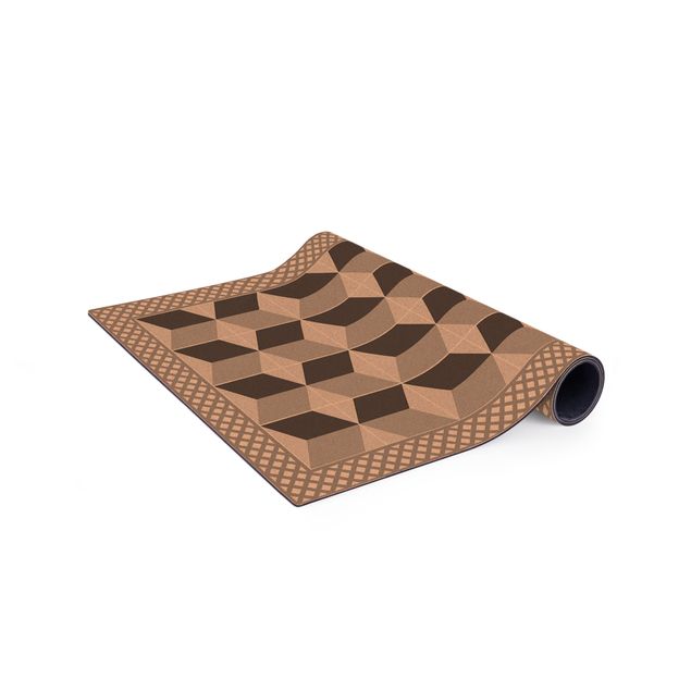 nowoczesny dywan Geometryczne płytki Krok iluzji w kolorze szarym z obwódką