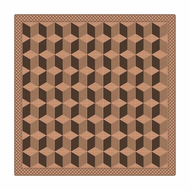duży dywan Geometryczne płytki Krok iluzji w kolorze szarym z obwódką