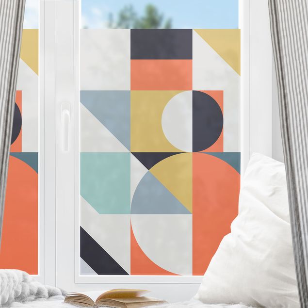 Folia okienna do salonu Geometryczne kształty w kolorze II