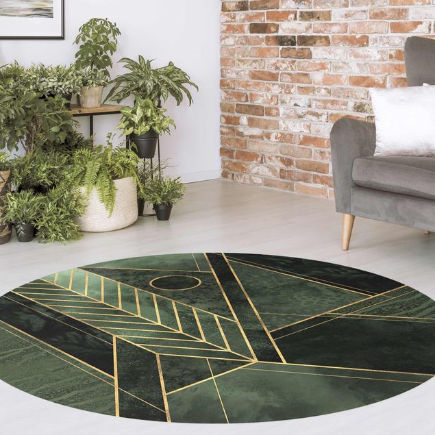 nowoczesny dywan Kształty geometryczne Szmaragdowe złoto