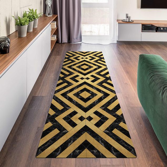 chodnik dywan Płytka geometryczna Mix Art Deco Złoto Black Marble