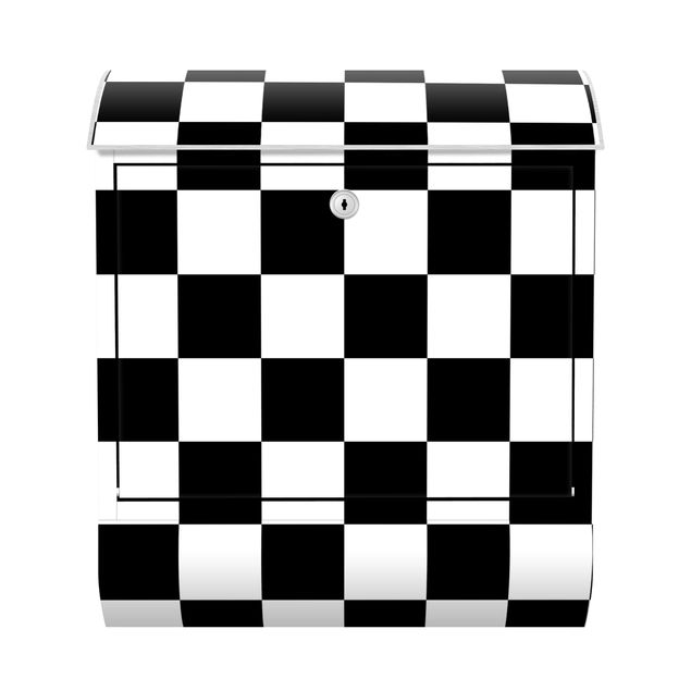 Skrzynka na listy - Geometryczny wzór w kratkę czarno-biały