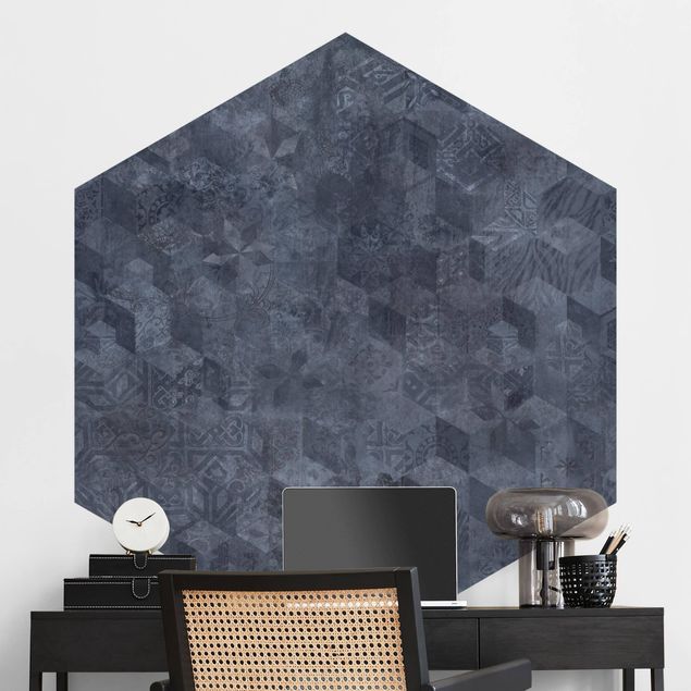 Tapety geometryczne Geometrical Vintage Pattern with Ornaments Blue