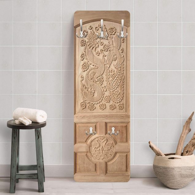Garderoby Rzeźbione azjatyckie drzwi drewniane z Tajlandii