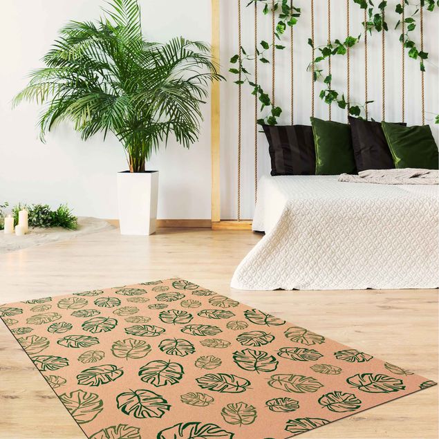 zielony dywan Narysowane liście tropikalne