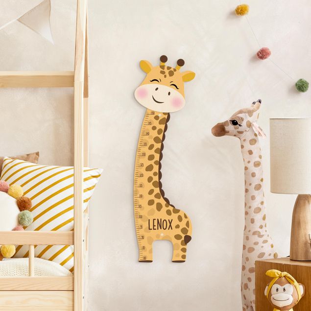 Miarka wzrostu dla dzieci z drewna - Giraffe boy with custom name