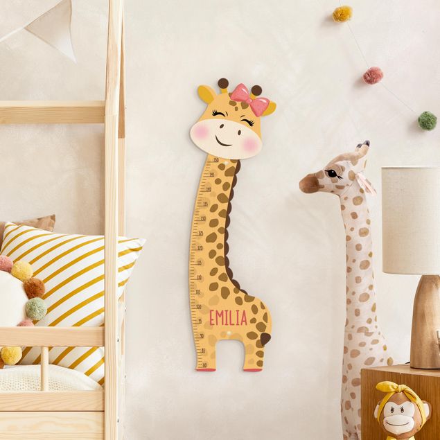Miarka wzrostu dla dzieci z drewna - Giraffe girl with custom name
